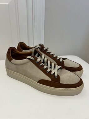 PETER MILLAR Men's Suede Low-Top Sneakers in Beige and Brown Size 11 PRE-OWNED